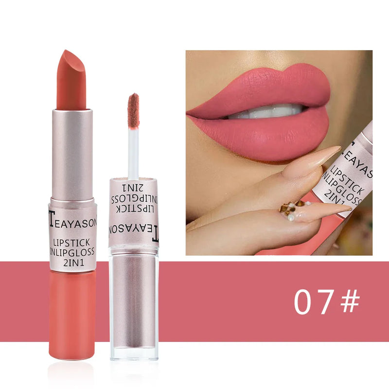 Batom Rosa Sexy Lip Gloss 2 Em 1  À Prova D'Água Longa Duração Hidratação Vermelho Batom Matte