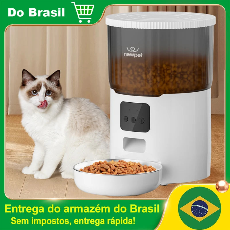 Comedouro Automático Gatos Cães Pet Programável Newpet 4L Cor Branco -Bivolt