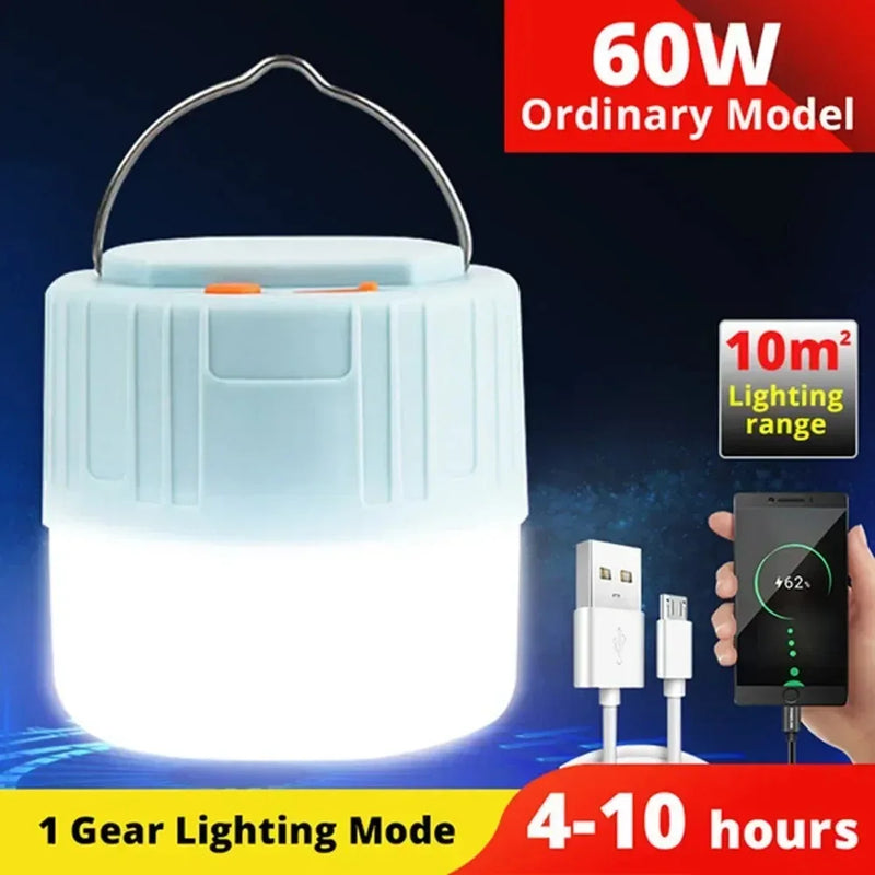 Lâmpada LED para acampamento. Carregamento USB portátil