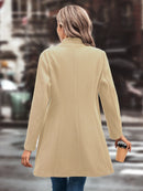Europe and The United States Fashion Solid Color Lapel Woolen Coat, Women's Autumn and Winter Slim-fit V-neck Long Woolen Coat