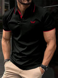 Camiseta masculina de lapela estampada em 3D, manga curta, polo confortável