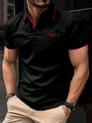 Camiseta masculina de lapela estampada em 3D, manga curta, polo confortável