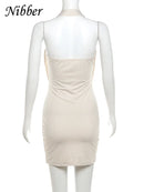 Vestido curto feminino Nibber Diamond , cor sólida, com decote em V profundo e sem alças, moda streetwear.