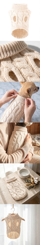 Solid Color Twist Knit Dog Sweater Warm Comfortable Pet Apparel For Cold Weather