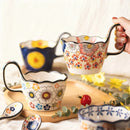 1pc Hand-Painted Floral Ceramic Mug with Handle, Microwave Safe, Insulated for Hot & Cold Drinks Coffee Cup