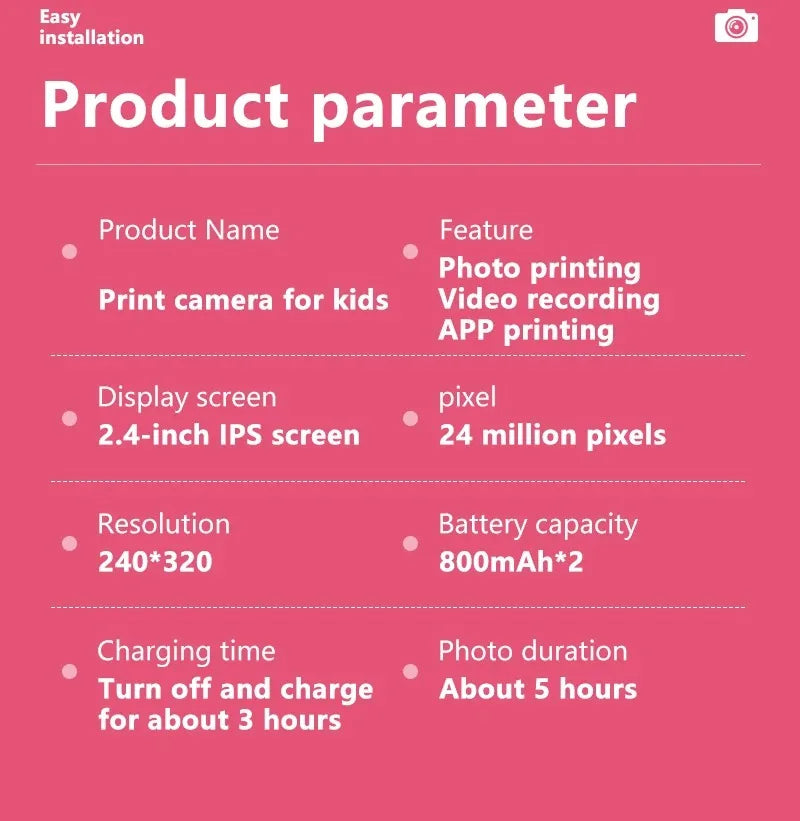 Câmera digital para crianças impressão térmica instantânea.
 Foto vídeo com cartão de memória 32G crianças 1080P HD