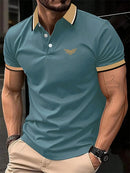 Camiseta masculina de lapela estampada em 3D, manga curta, polo confortável