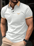 Camiseta masculina de lapela estampada em 3D, manga curta, polo confortável