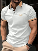 Camiseta masculina de lapela estampada em 3D, manga curta, polo confortável