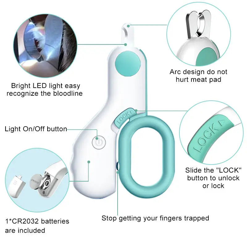 Cortador de unhas para cães e gatos com LED de segurança