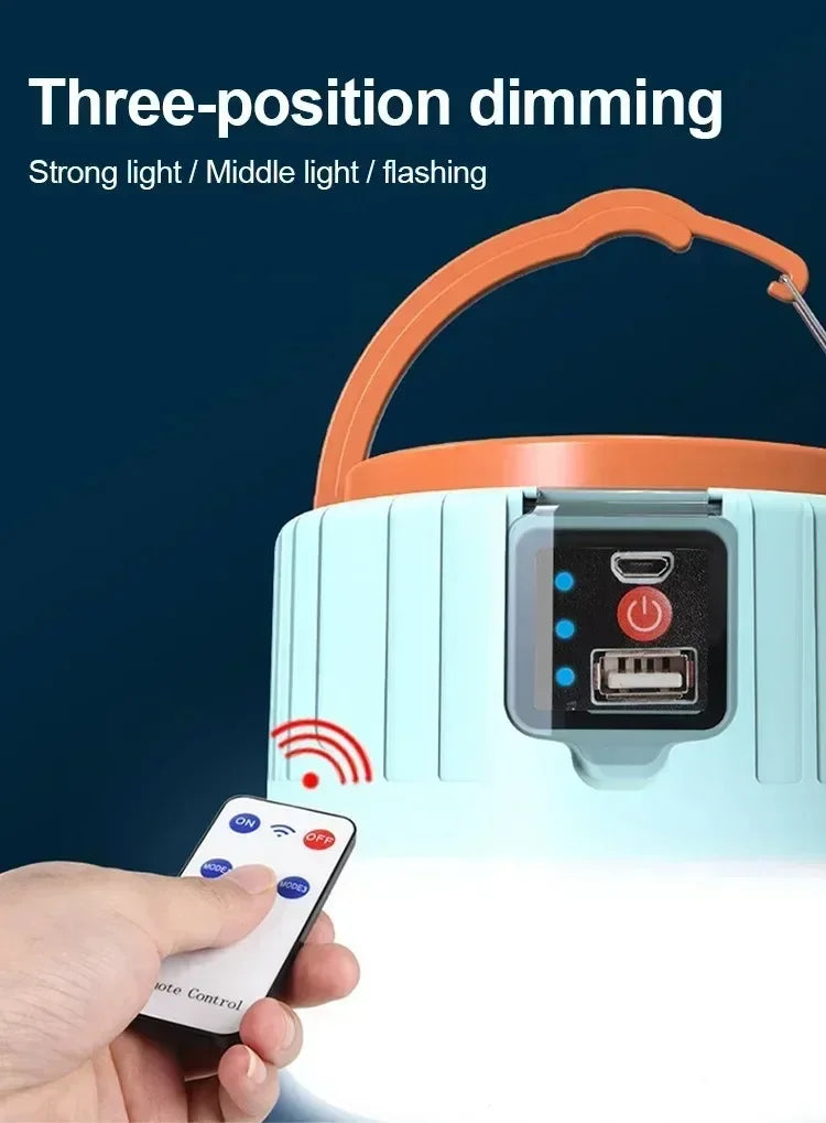 Lâmpada LED para acampamento. Carregamento USB portátil