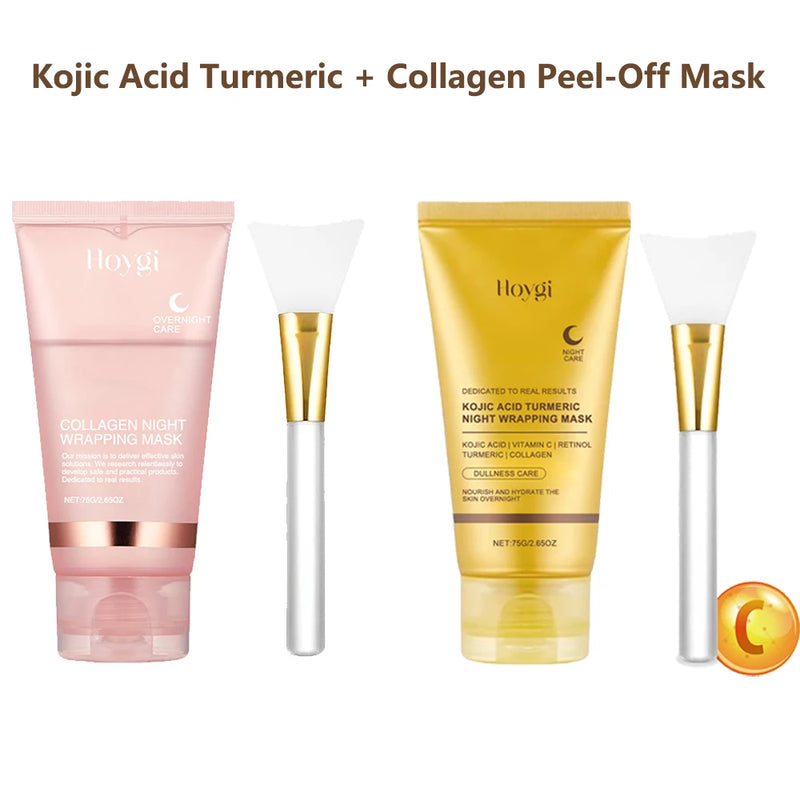Máscara facial de colágeno + ácido kójico cúrcuma máscara antienvelhecimento. Nutre a pele e dá brilho.