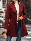Europe and The United States Fashion Solid Color Lapel Woolen Coat, Women's Autumn and Winter Slim-fit V-neck Long Woolen Coat