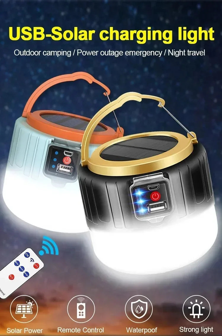 Lâmpada LED para acampamento. Carregamento USB portátil