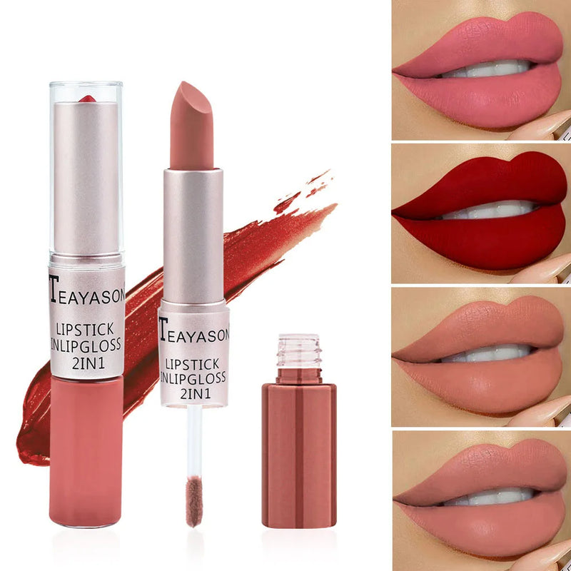 Batom Rosa Sexy Lip Gloss 2 Em 1  À Prova D'Água Longa Duração Hidratação Vermelho Batom Matte