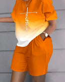 Conjunto Feminino Estampado — Blusa Manga Curta + Shorts com Bolsos