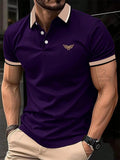Camiseta masculina de lapela estampada em 3D, manga curta, polo confortável
