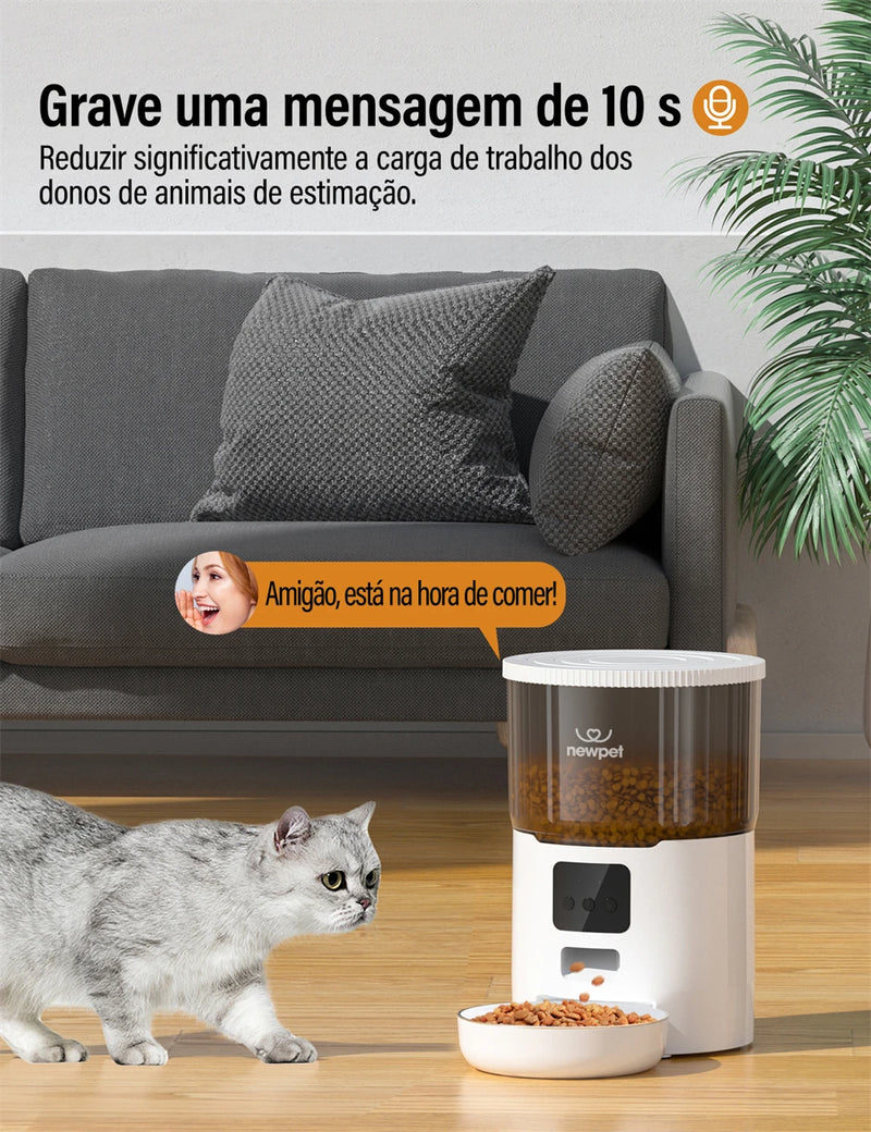 Comedouro Automático Gatos Cães Pet Programável Newpet 4L Cor Branco -Bivolt