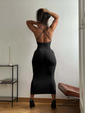 Vestido longo feminino de verão com alças e costas nuas:
 modelagem elegante e que valoriza a silhueta, exalando sensualidade, 
uma peça essencial e chique para o seu guarda-roupa.