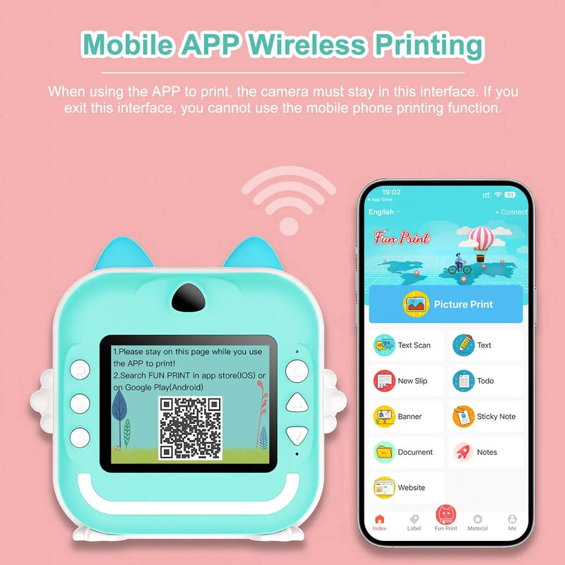 Câmera digital para crianças impressão térmica instantânea.
 Foto vídeo com cartão de memória 32G crianças 1080P HD