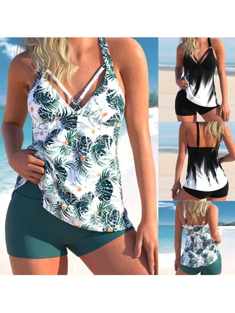 Roupa de praia 2 pçs estampada plus size