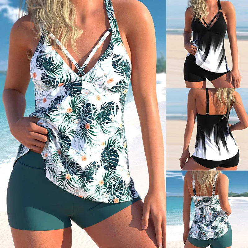 Roupa de praia 2 pçs estampada plus size