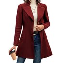 Europe and The United States Fashion Solid Color Lapel Woolen Coat, Women's Autumn and Winter Slim-fit V-neck Long Woolen Coat