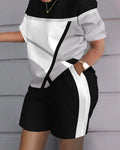 Conjunto Feminino Estampado — Blusa Manga Curta + Shorts com Bolsos