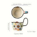 1pc Hand-Painted Floral Ceramic Mug with Handle, Microwave Safe, Insulated for Hot & Cold Drinks Coffee Cup