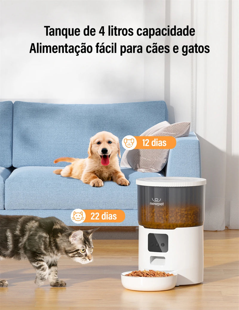 Comedouro Automático Gatos Cães Pet Programável Newpet 4L Cor Branco -Bivolt