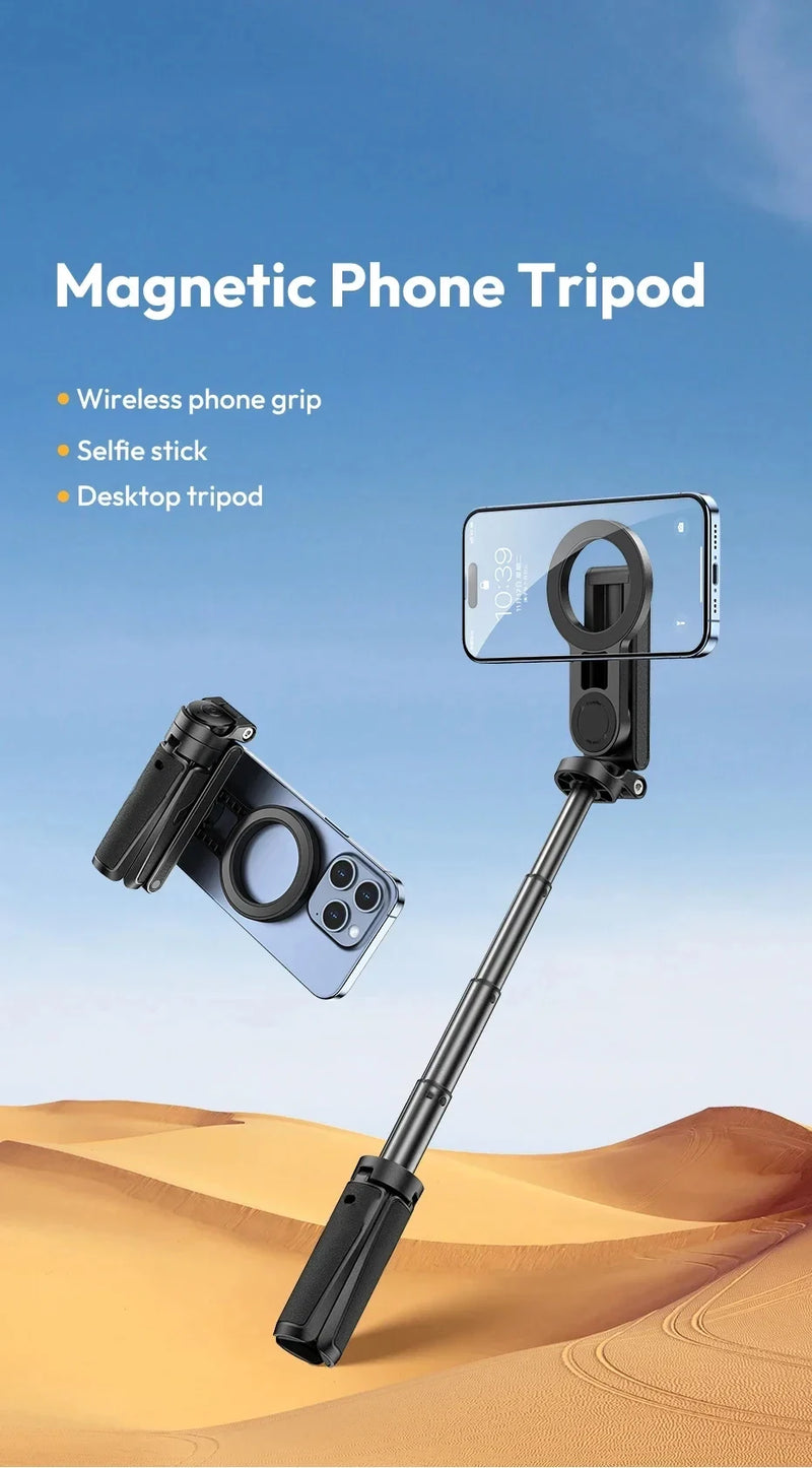 Tripé magnético para selfies com suporte extensível para celular MagSafe iPhone 16 15 14 13 12 XIAOMI SAMSUNG