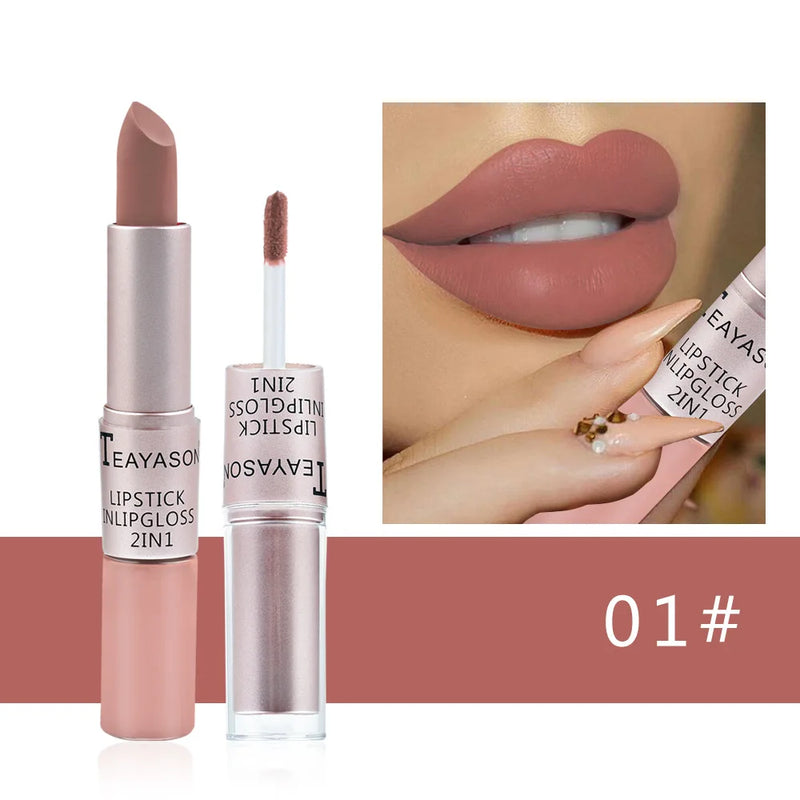 Batom Rosa Sexy Lip Gloss 2 Em 1  À Prova D'Água Longa Duração Hidratação Vermelho Batom Matte