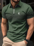 Camisa polo masculina de manga, streetwear, verão, estampa 3D, poliéster microelástico.