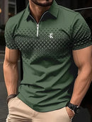 Camisa polo masculina de manga, streetwear, verão, estampa 3D, poliéster microelástico.