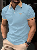 Camiseta masculina de lapela estampada em 3D, manga curta, polo confortável