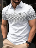 Camisa polo masculina de manga, streetwear, verão, estampa 3D, poliéster microelástico.