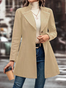 Europe and The United States Fashion Solid Color Lapel Woolen Coat, Women's Autumn and Winter Slim-fit V-neck Long Woolen Coat