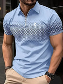 Camisa polo masculina de manga, streetwear, verão, estampa 3D, poliéster microelástico.