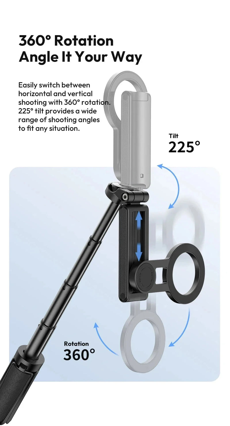 Tripé magnético para selfies com suporte extensível para celular MagSafe iPhone 16 15 14 13 12 XIAOMI SAMSUNG