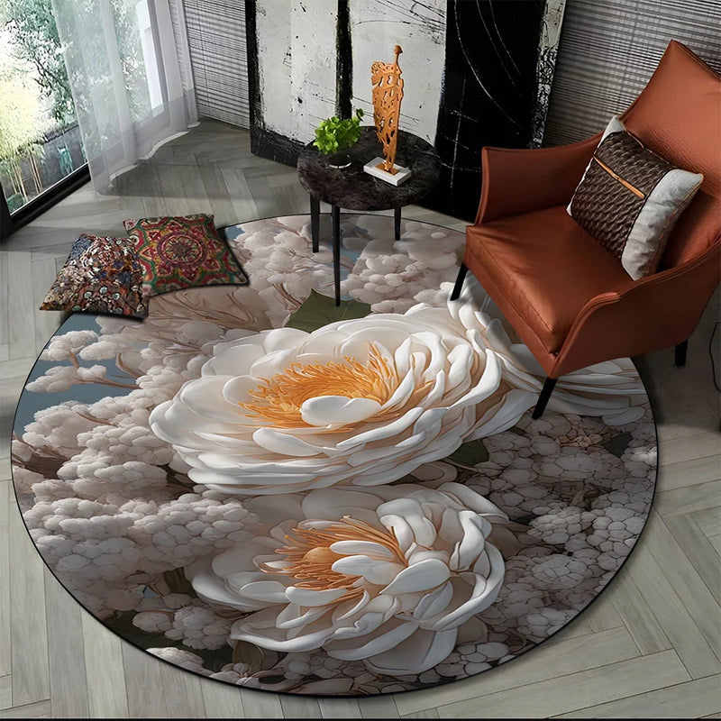 Tapete redondo floral em 3D