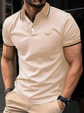 Camiseta masculina de lapela estampada em 3D, manga curta, polo confortável