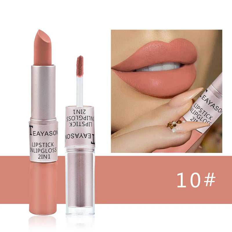 Batom Rosa Sexy Lip Gloss 2 Em 1  À Prova D'Água Longa Duração Hidratação Vermelho Batom Matte