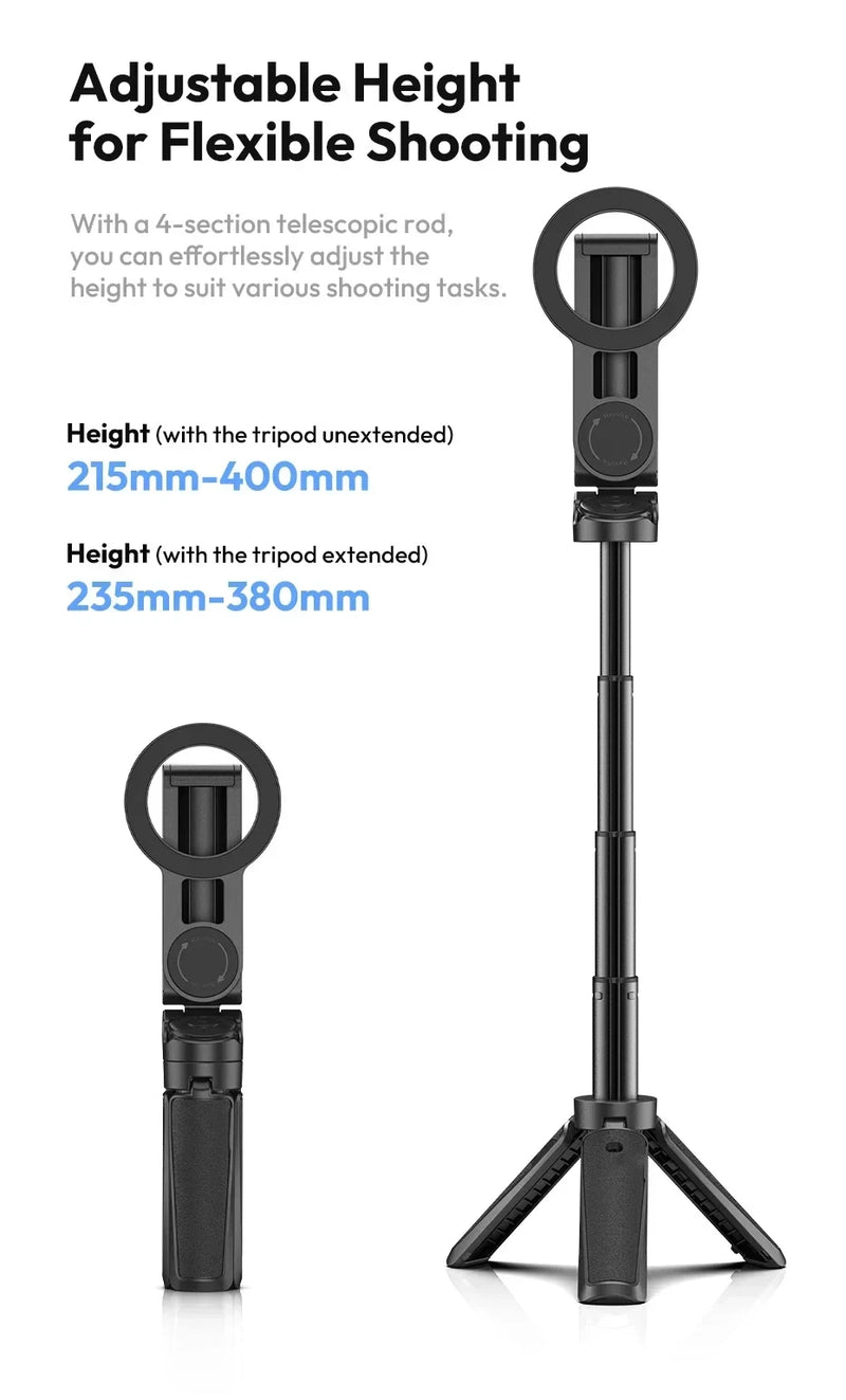 Tripé magnético para selfies com suporte extensível para celular MagSafe iPhone 16 15 14 13 12 XIAOMI SAMSUNG