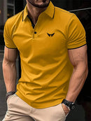 Camiseta masculina de lapela estampada em 3D, manga curta, polo confortável