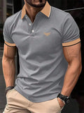 Camiseta masculina de lapela estampada em 3D, manga curta, polo confortável