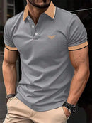 Camiseta masculina de lapela estampada em 3D, manga curta, polo confortável