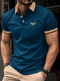 Camiseta masculina de lapela estampada em 3D, manga curta, polo confortável
