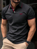 Camiseta masculina de lapela estampada em 3D, manga curta, polo confortável