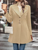 Europe and The United States Fashion Solid Color Lapel Woolen Coat, Women's Autumn and Winter Slim-fit V-neck Long Woolen Coat