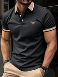 Camiseta masculina de lapela estampada em 3D, manga curta, polo confortável